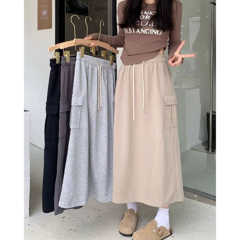 ROK POLOS Wanita Korean Style Kekinian - Rok Panjang Bahan Fleece Premium Korean Style