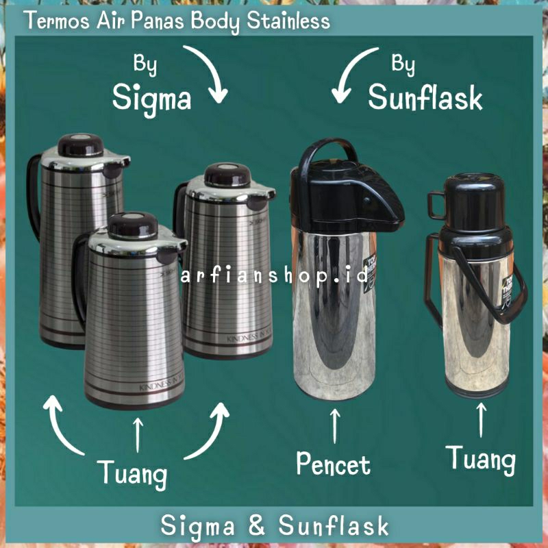 Termos Air Panas Stainless Pencet Tuang 2 Liter, 2,5 Liter, 1 Liter, 1.3 Liter, 1.6 Liter, 1.9 Liter