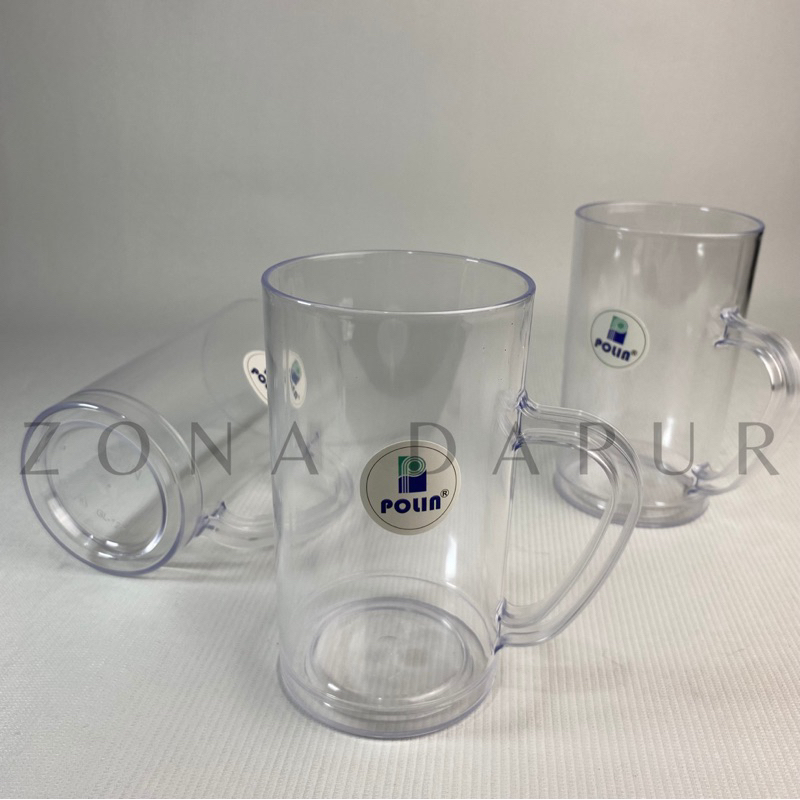 (1lusin) - Cangkir Plastik Bening 500 ml POLIN - Gelas Mika Bening - Cangkir Minum Tebal Tahan Panas