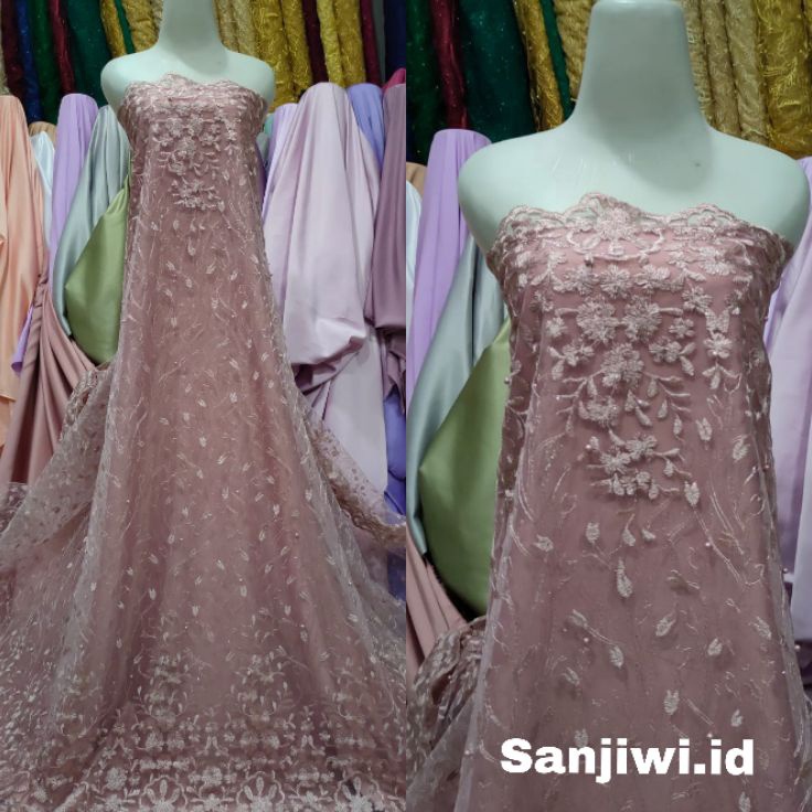 Terkini GrosirAa1A9 Kain tile tulle brokat brukat mutiara  kain tile akar mutiara pinggiran  bahan b