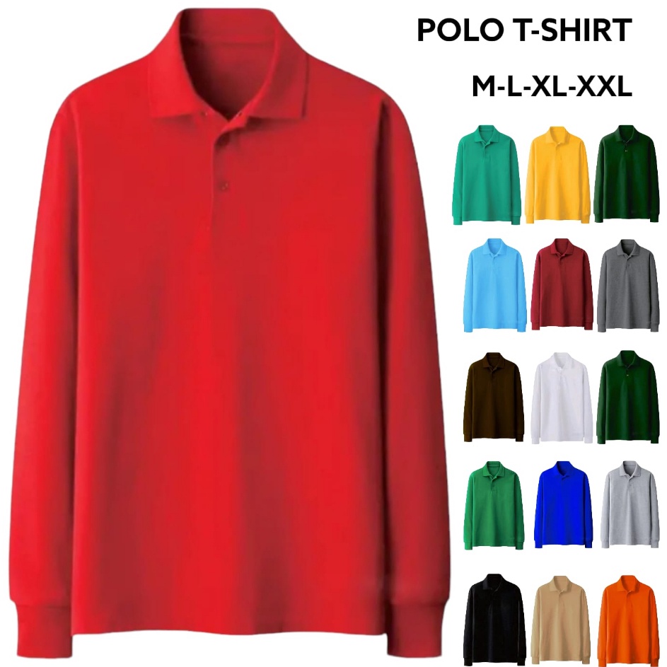 Pesan cepatV1h1G Polo Tshirt Tangan PanjangKaos PolosKaos Kerah Pria dan WanitaAtasan Baju Dewasa ML
