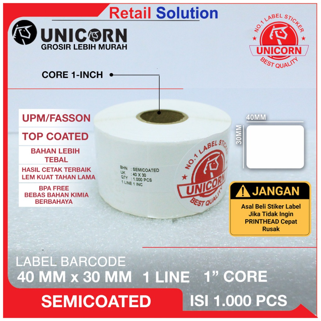 

Stiker Label Semicoated 1 Line 40x30 mm / 40x30mm / 4x3 cm / 4x3cm