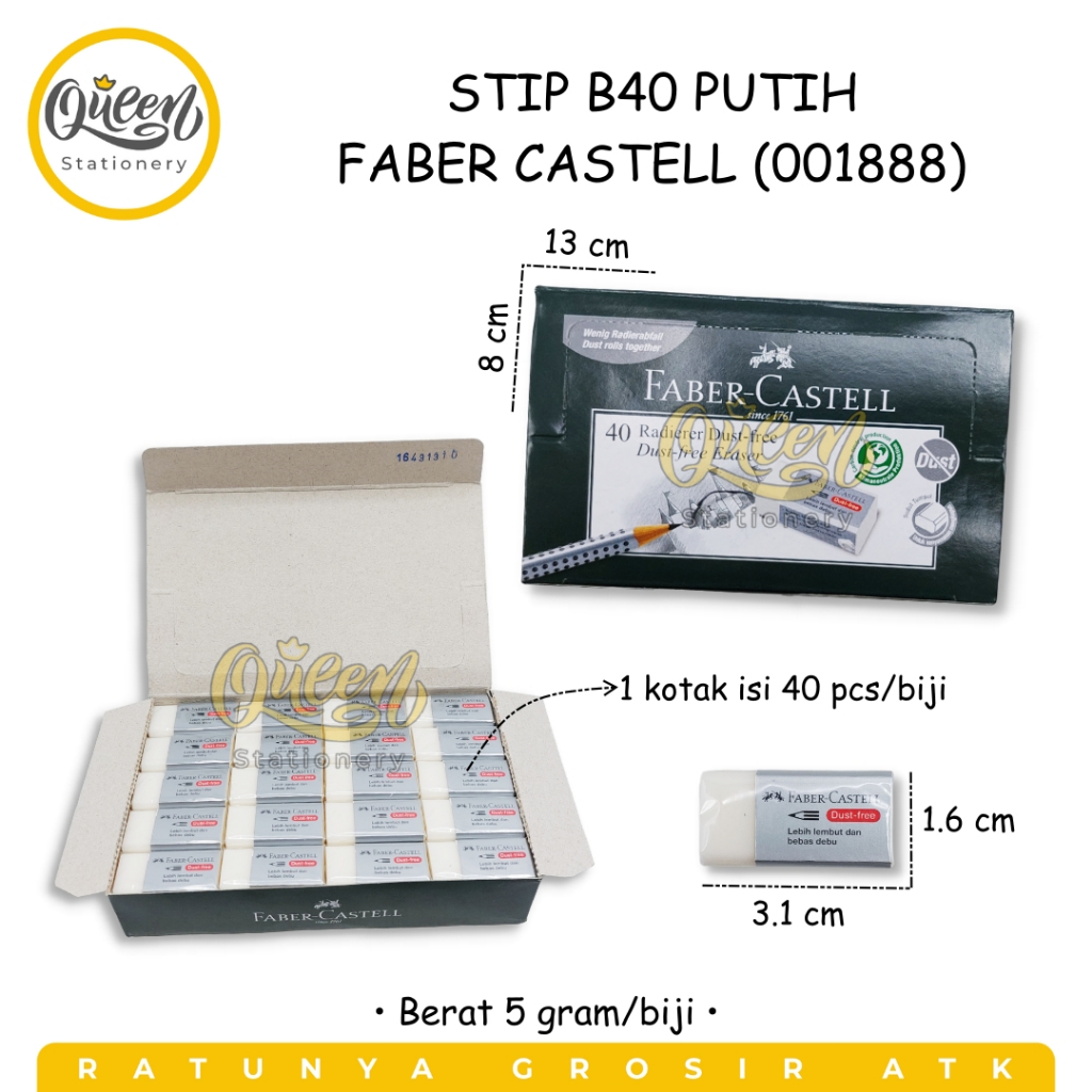 

1 PCS STIP B40 PUTIH FABER CASTELL PENGHAPUS KECILERASER (001888)