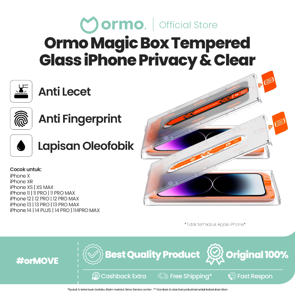 Ormo Magic Box Tempered Glass iPhone  X Xr Xs 11 12 13 14 Pro Max 15 Pro max