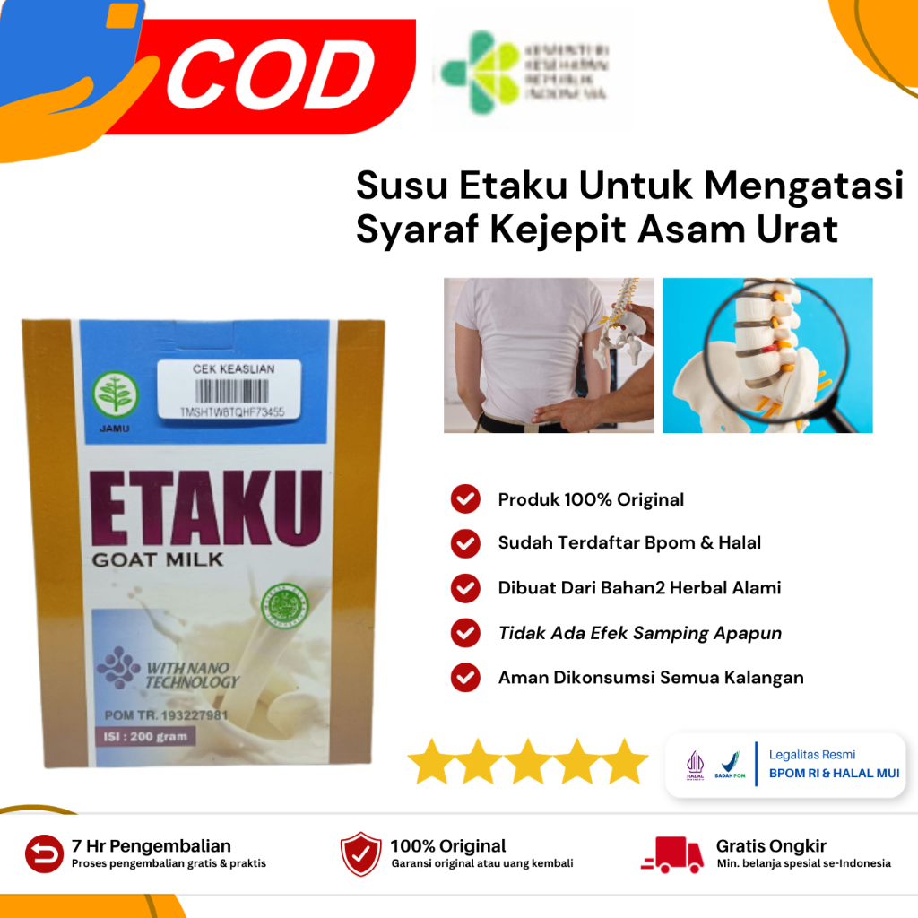 

Susu Untuk Syaraf Kejepit Asam Urat Rematik Pegal Linu Rematik Sakit Pinggang Osteoarthritis - Etaku 200 Gram