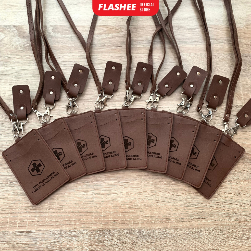 

Flashee ID Card Holder Kulit Sintetis Name Tag Custom Nama Logo Perusahaan Lanyard Custom Bebas