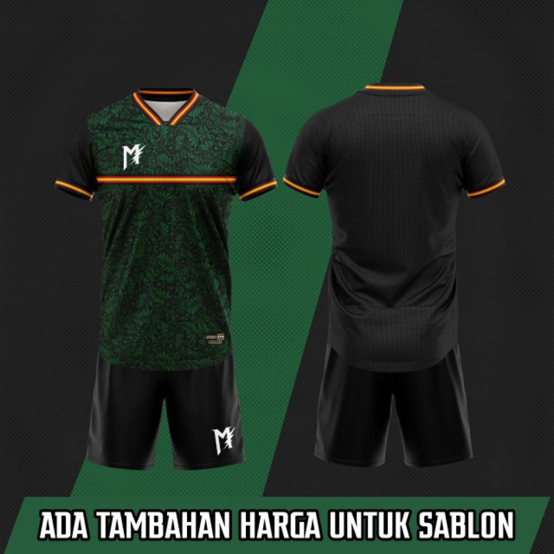 MUZAKAR Apparel Baju Futsal Setelan Stelan Jersey Bola Batik Daun , Bisa Sablon