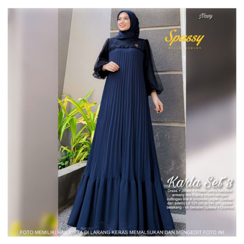 KARLA SET #3 ORI by SPASSY//GAMIS + HIJAB LD. 120cm//Plisket ceruty babydoll armany