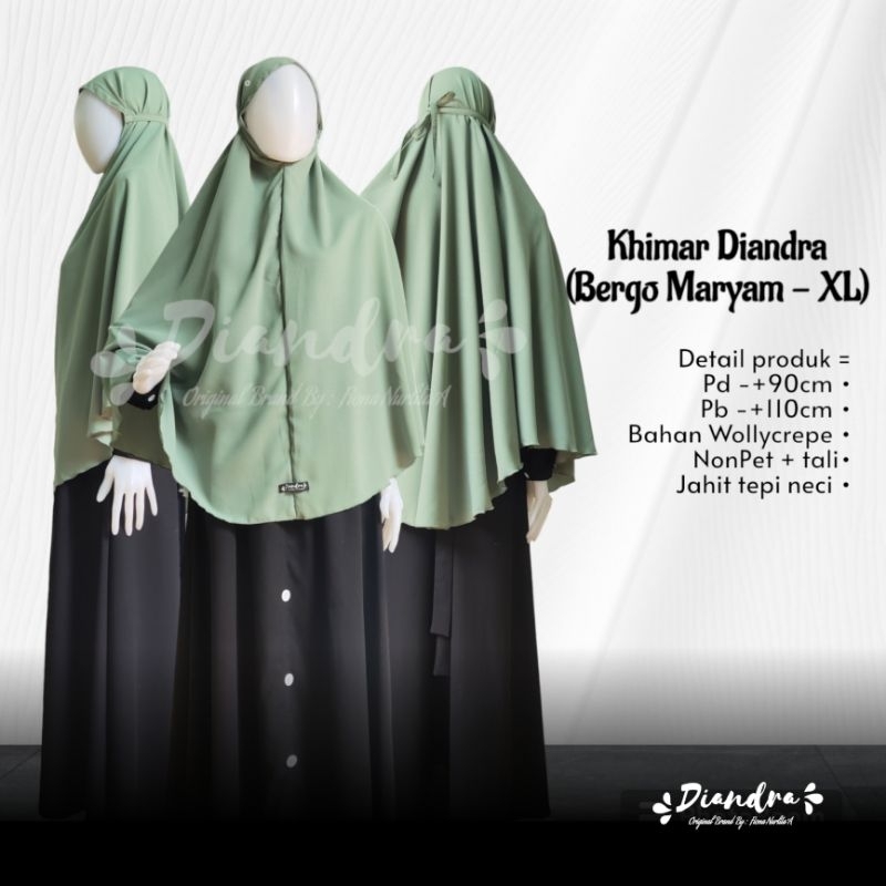 Khimar Wollycrepe Jilbab Wollycrepe XL Bergo Maryam Merk Diandra Hijab