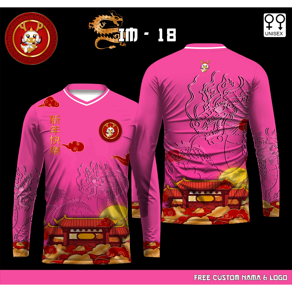 Baju sincia imlek kaos jersey imlek shio naga tahun baru china 2024 lengan panjang