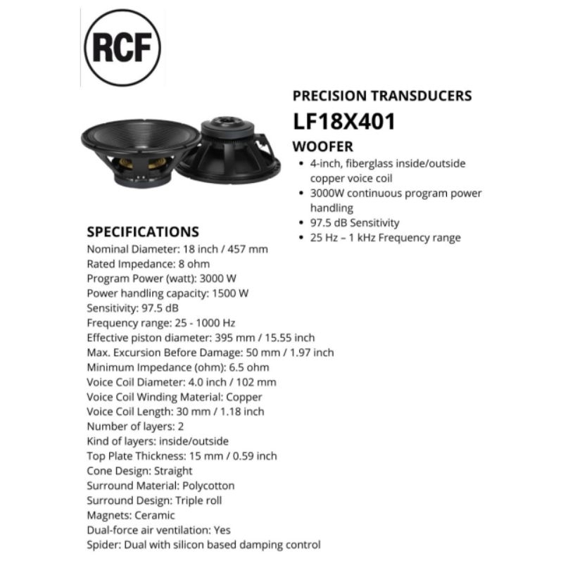 Speaker Component RCF LF18X401 18Inch Original