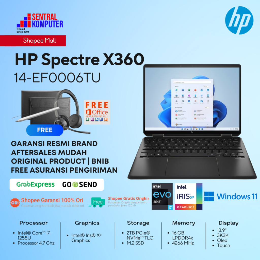 HP Spectre X360 14-ef0006TU i7-1255U-16GB-2TB SSD-Win 11+OHS