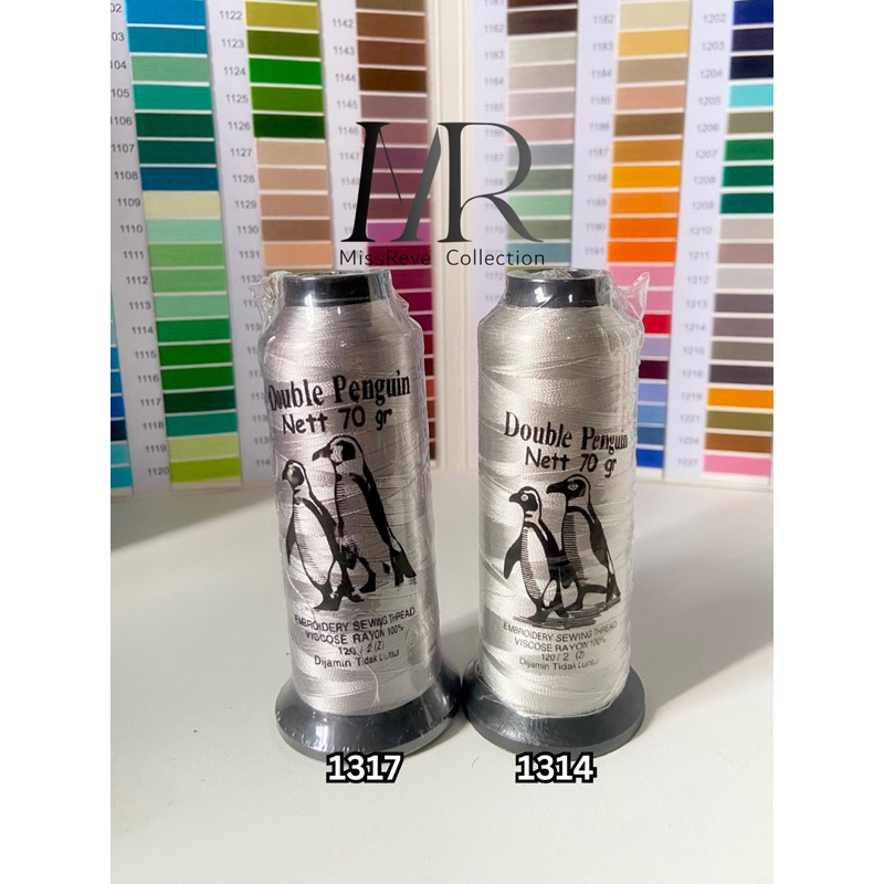Benang Bordir Rayon Double Penguin Silver Abu Tua Muda 1317 1314