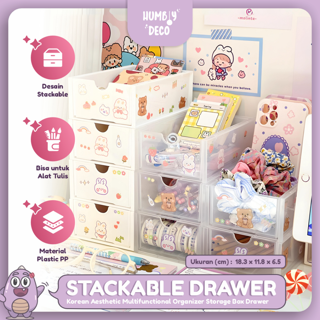 Humbly Deco - Korean Aesthetic Stackable Mini Drawer | Laci Mini Stack Desk Organizer