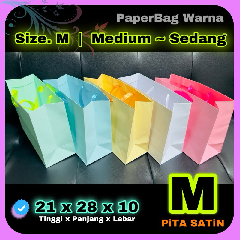 

paper bag warna / tas kertas / kantong / paperbag pita satin / size Medium M Sedang