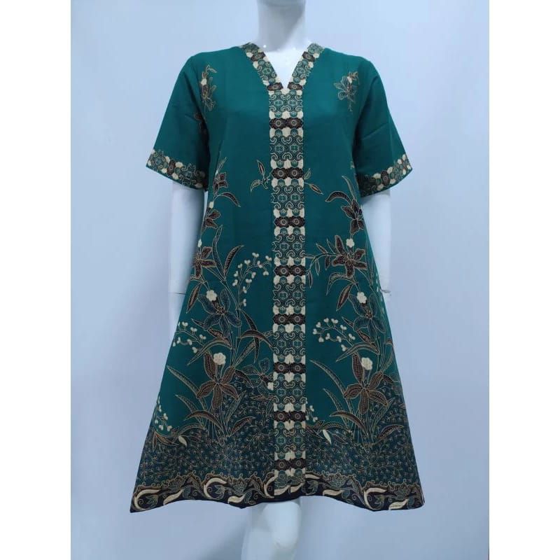 DRES DRESS BATIK JUMBO TERBARU - ATASAN BATIK WANITA LENGAN PENDEK - BAJU BATIK KERJA PESTA WANITA -