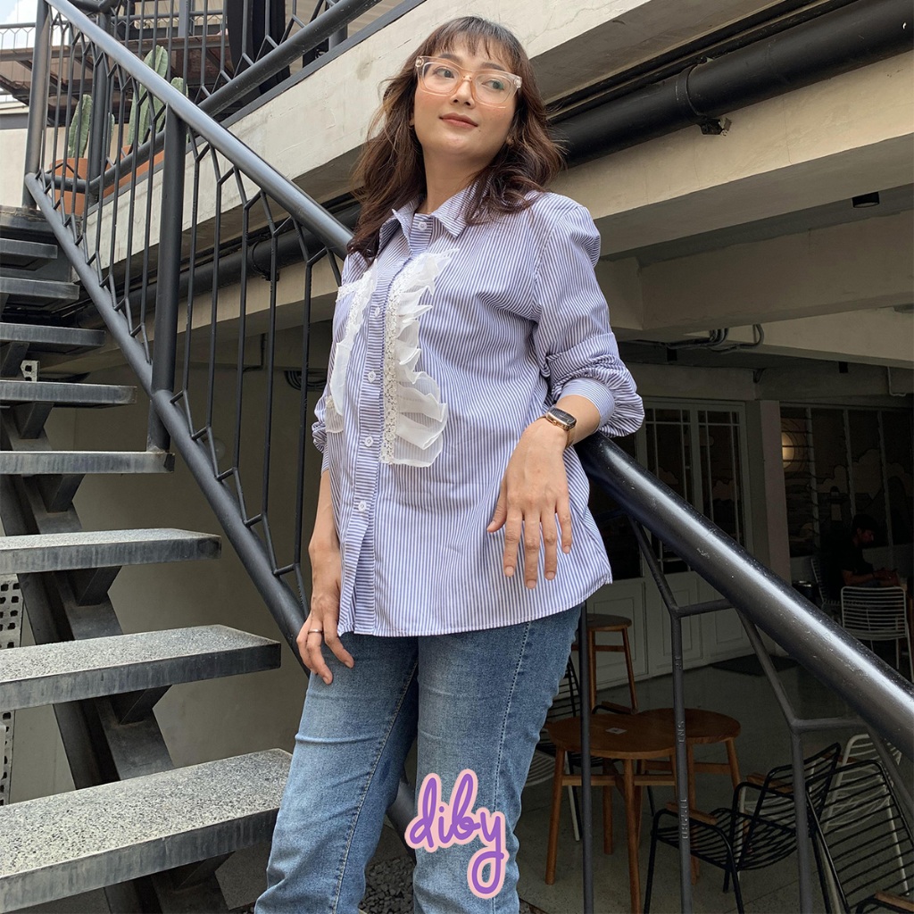 RENDA STRIPE SHIRT / KEMEJA WANITA / KEMEJA BLOUSE / KEMEJA MUSLIM / BAJU MUSLIM / BAJU WANITA / KEM