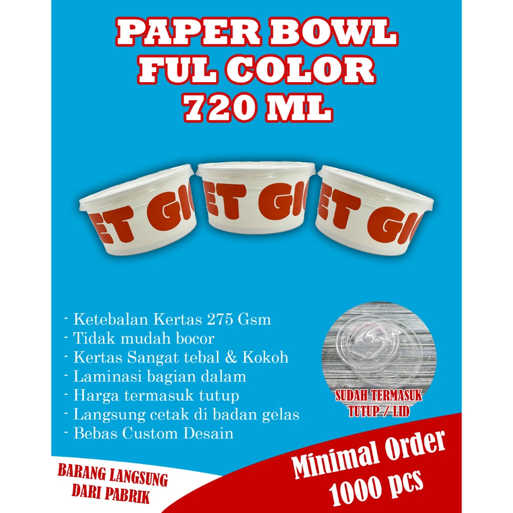 (MIN ORDER 1000PCS) Paper Bowl 720ml / Mangkuk Kertas / Custom Paper Bowl / Cetak Paper Bowl 720ml