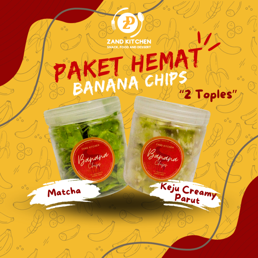 

PAKET HEMAT 2 Toples Banana Chips - Rasa Matcha & Keju Creamy Parut | Keripik Pisang by ZAND Kitchen