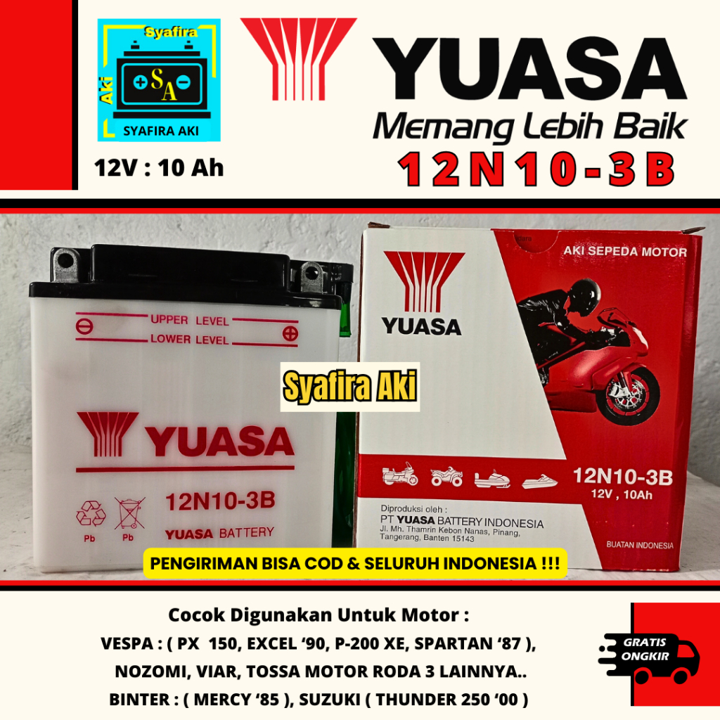 AKI Binter Mercy,Vespa Excel YUASA 12N10-3B 10AH