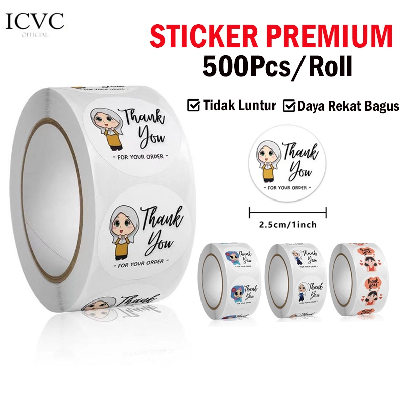 

TERMURAH!! Stiker Thankyou 1 Roll (500Pcs) Label Segel Order Packing- Cetakan Sticker Custom Varian ThankYou Made White Love Four Your Order Hijab 2.5cm Limited Edition
