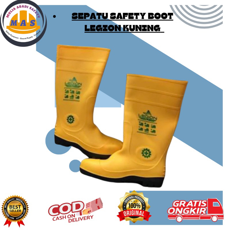 Sepatu Safety BOOT Merk LEGION Kuning / Sepatu Safety Proyek Boot / Sepatu Kerja Lapangan Boot LEGIO
