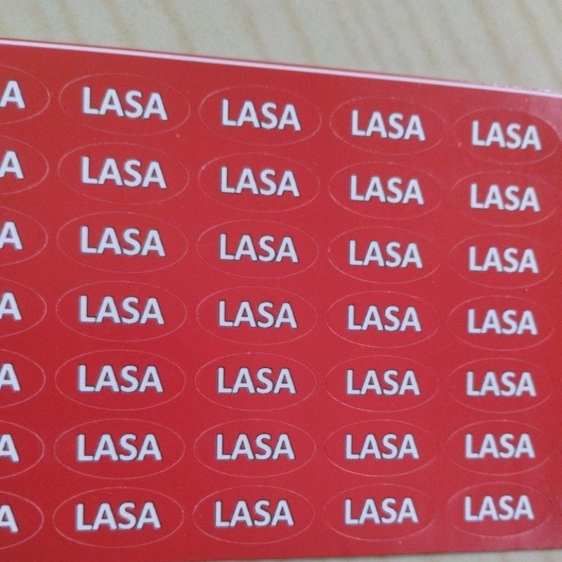 

stiker label lasa merah oval