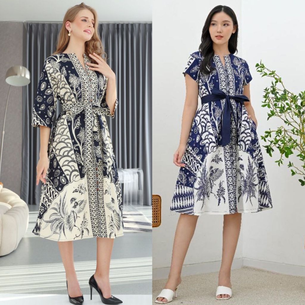 Refa Long Dress Wanita Batik Couple Modern Dress Batik Modern