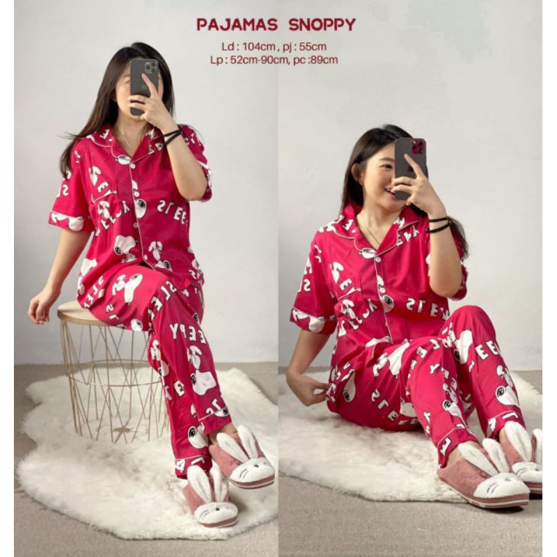 PAKAIAN WANITA BAJU TIDUR RUMAH SANTAI ATASAN + CELANA PANJANG SETELAN STELAN ONE SET PAJAMAS SNOOPY