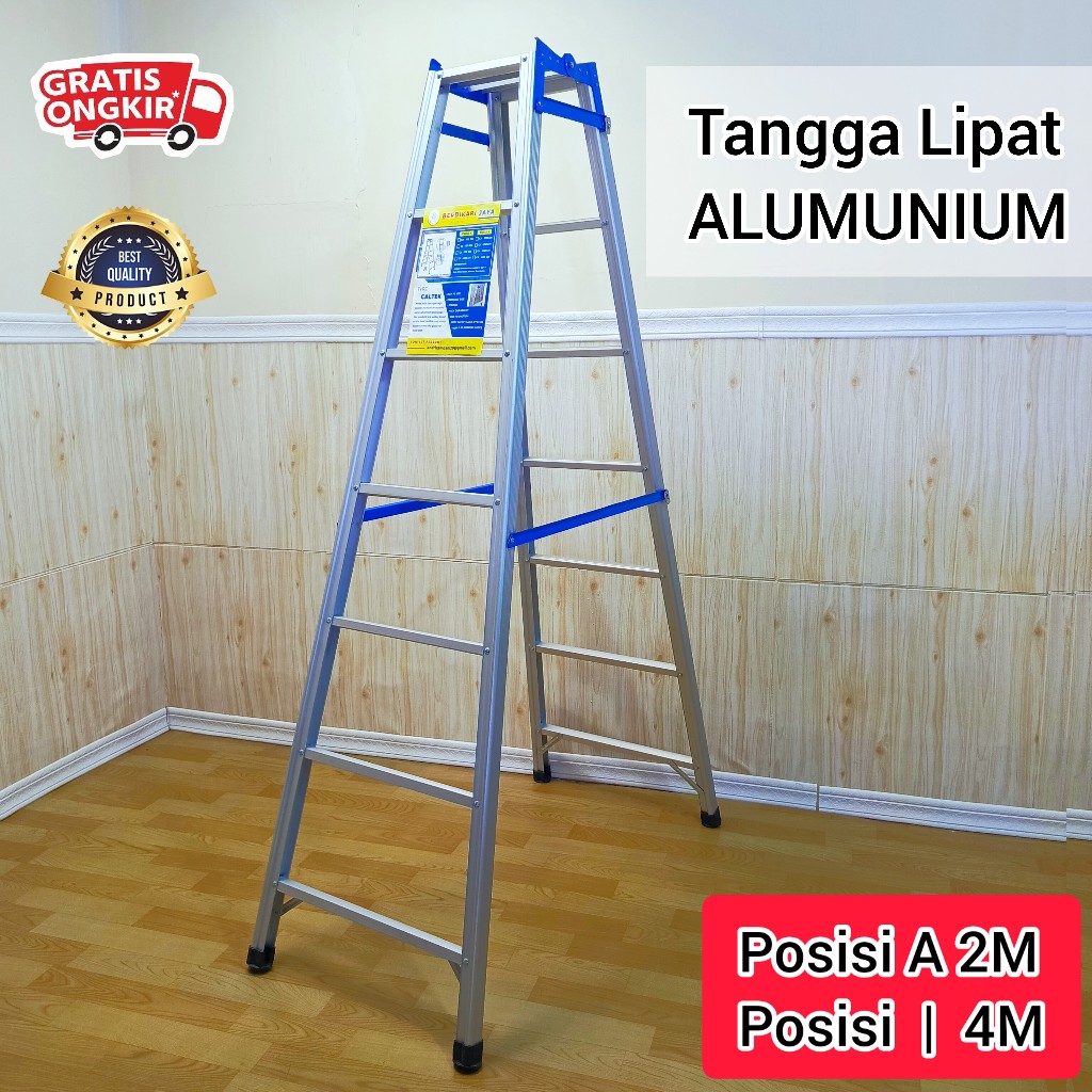 Tangga Lipat 2 Meter Alumunium / Tangga 2 Fungsi Kuat Kokoh