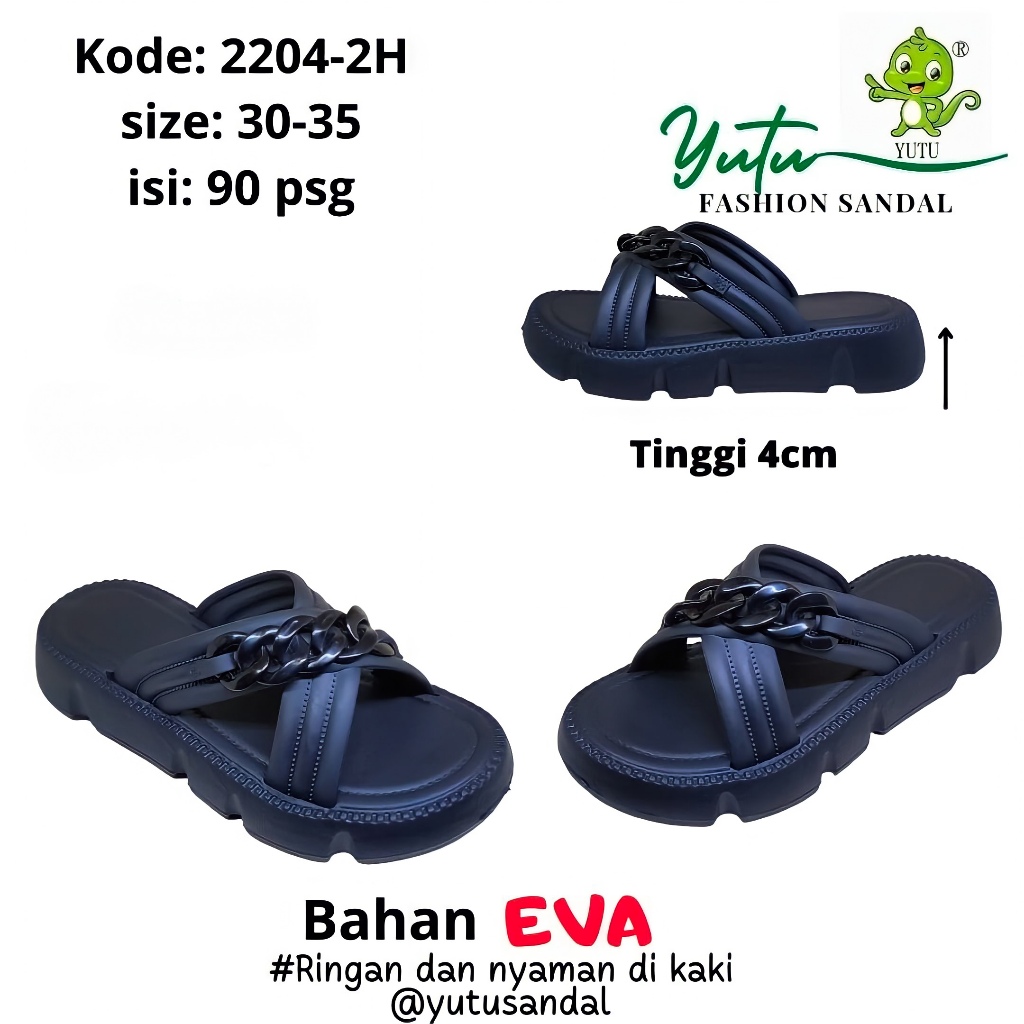 Yutu 2204 - Sandal anak perempuan cewek sandal wedges pesta tali silang rantai elegan tebal tidak li