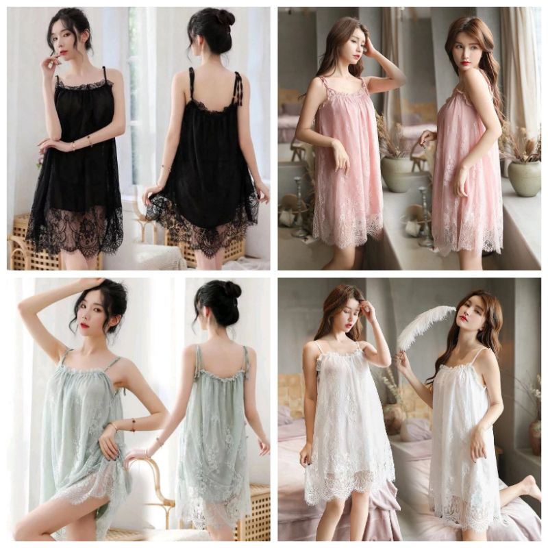Dress Wanita| Baju Tidur Renda| Baju Tidur Jumbo Wanita Kekinian Fit XL