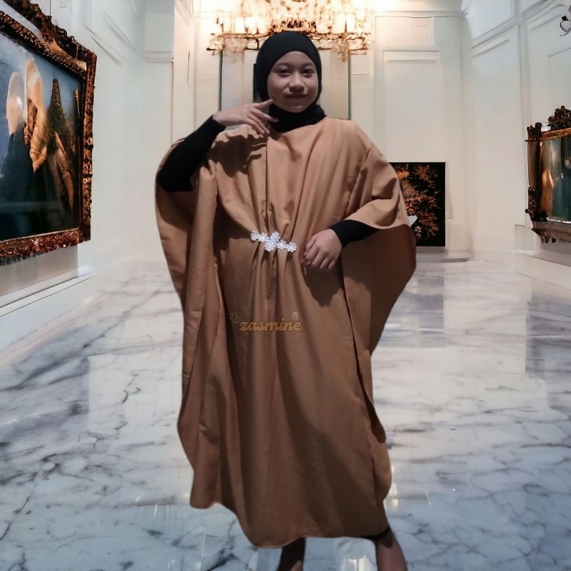 Ziva Kaftan Gamis Anak Perempuan Terbaru Size Tanggung 6 12 Tahun Polos Moscrepe Abu