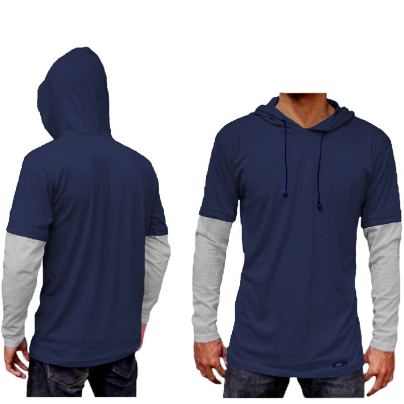 Kaos hoodie lengan panjang double layer katun 30s / kaos long sleeve / kaos double sleeve