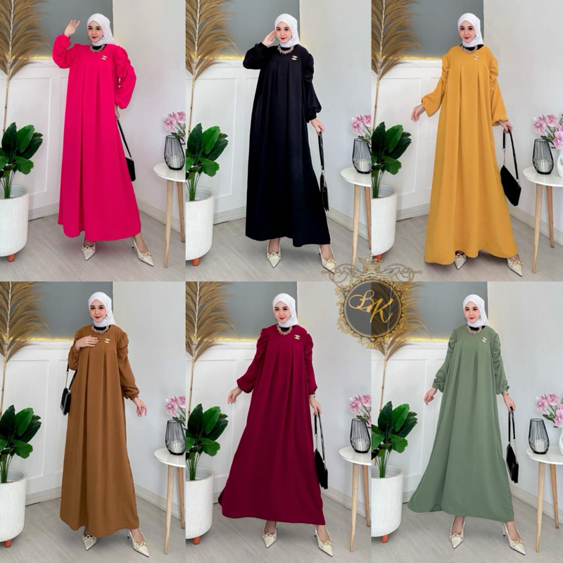 Terbaru Gamis Cringkel Airflow Ld 120 | Gamis Lengan Balon| Dress Lengan Balon Jumbo Ld 120 | Longdr