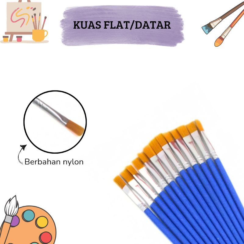 

Kuas Lukis Flat Brush Painting Akrilik Bulu Nilon Cat Air Lukis Muka Badan Face Body