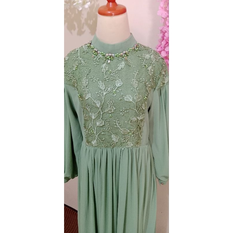 Gamis mewah brokat ceruty hijau GM07