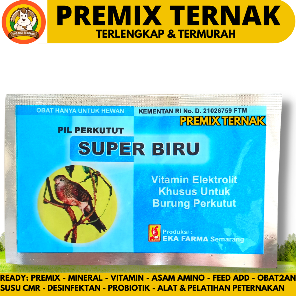 SUPER BIRU PERKUTUT 12 BUTIR (1 Sachet) EKA FARMA - Pil Jamu Burung Perkutut - Pil Perkutut Vitamin 