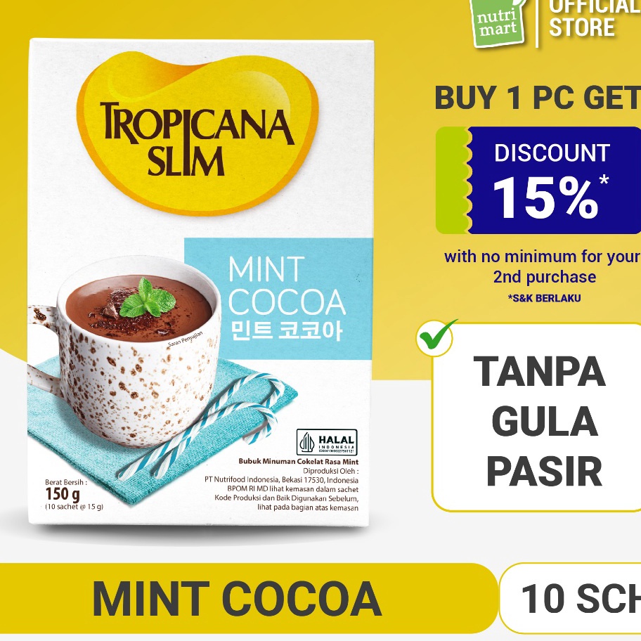 

ORIGINAL Tropicana Slim Mint Cocoa 1 Sachet Minuman Cokelat Mint Nikmat Tanpa Gula Pasir