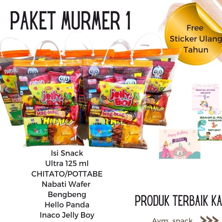 

Stok terbaru BINGKISAN SNACK ULANG TAHUN HAMPERS ANAK ULTAH PAKET MURMER 1