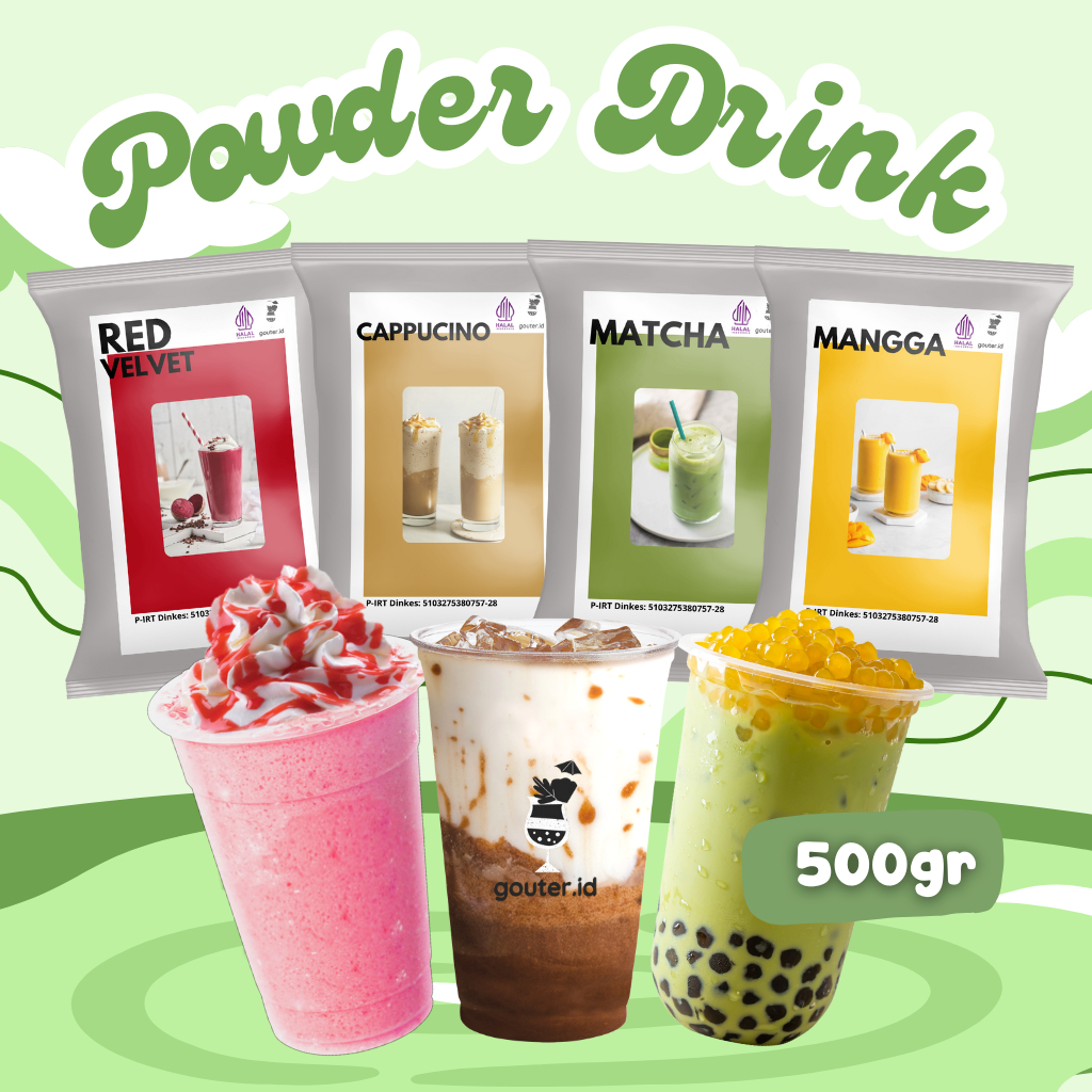 

Gouter Bubuk Minuman Rasa 500gr Regular Mix Gula dan Creamer - Rasa Matcha, Red Velvet, Taro, Coklat