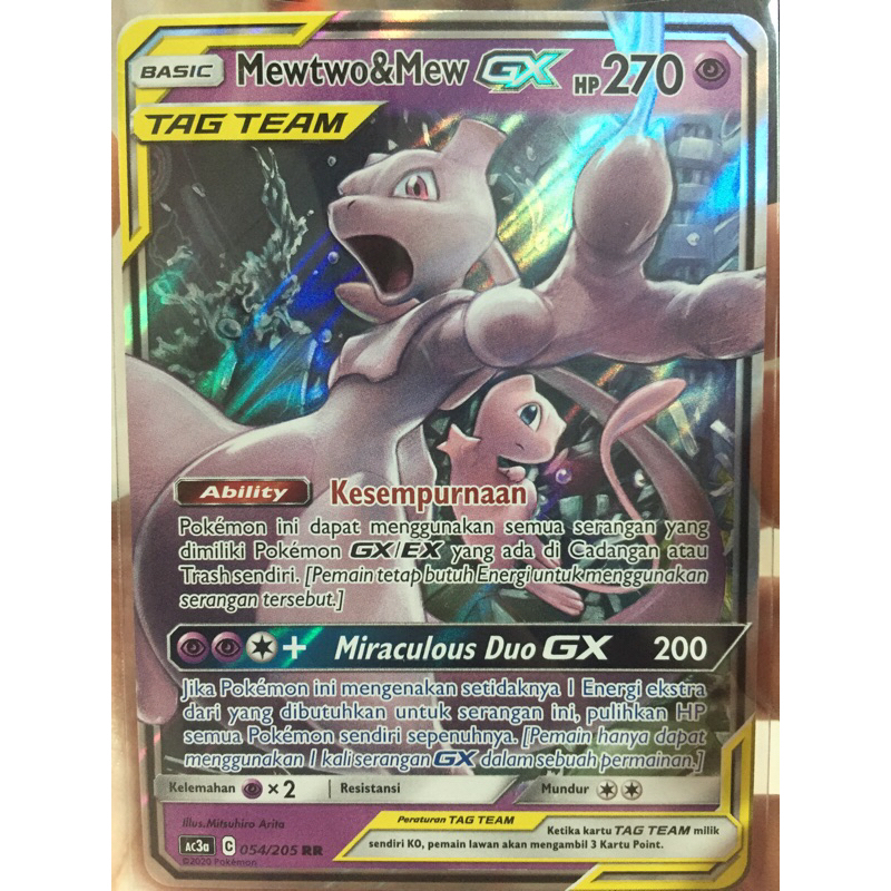 KARTU POKEMON MEWTWO MEW GX TAG TEAM RR INDONESIA HOLO