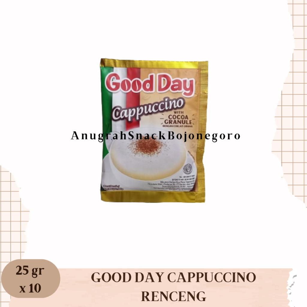 

Good Day Cappuccino dengan Coklat Granul Renceng 25gr x 10