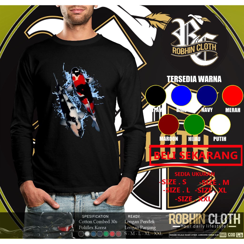 Kaos Baju Ikan Koi Swim Duo Lengan Panjang Kaos Distro