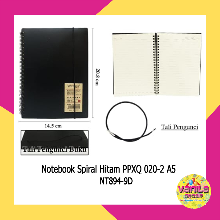 

(1Pcs) Notebook Spiral Hitam, notes spiral, buku catatan, buku diary