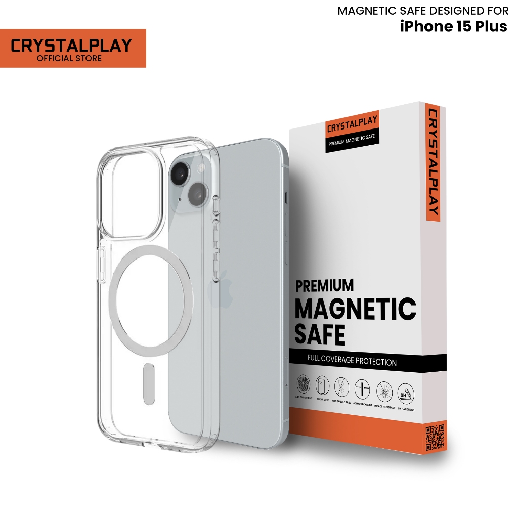 CrystalPlay Magnetic Case Magsafe for iPhone 15 PLUS Clear Hybrid Bumper Casing Magnetik Support Wir