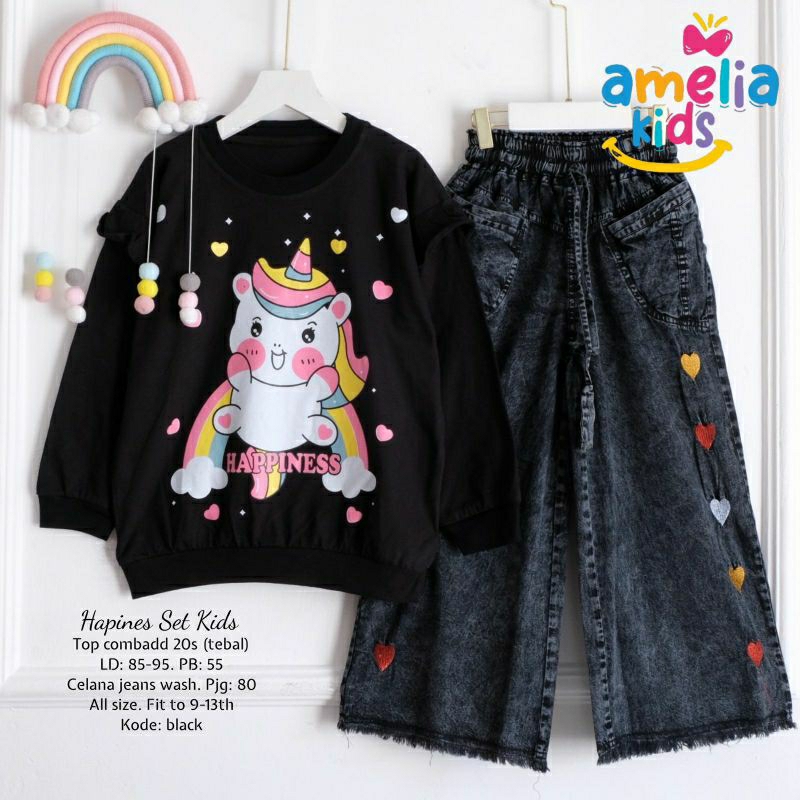 (set 2in1) happines set kids ORI Amelia kids// set usia 8 9 10 11 12 13tahun