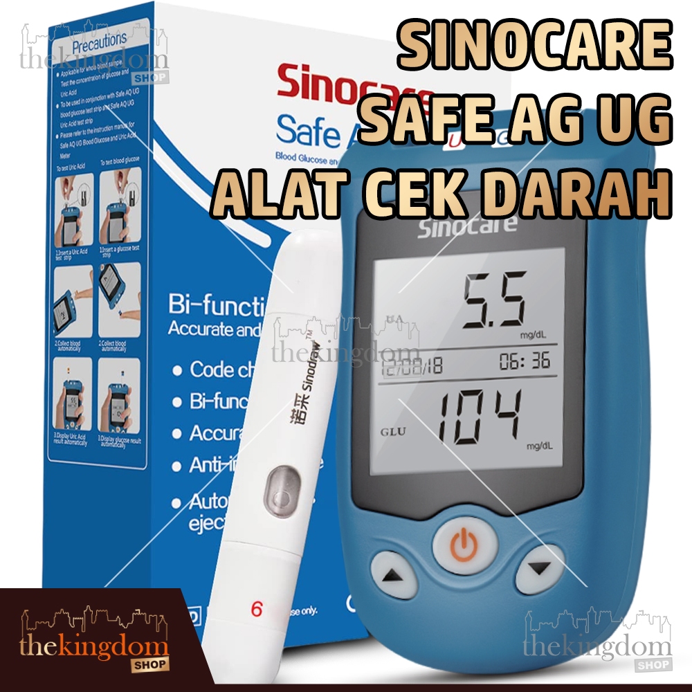 Sinocare Safe AQ UG Alat Tes Cek Gula Darah dan Test Asam Urat