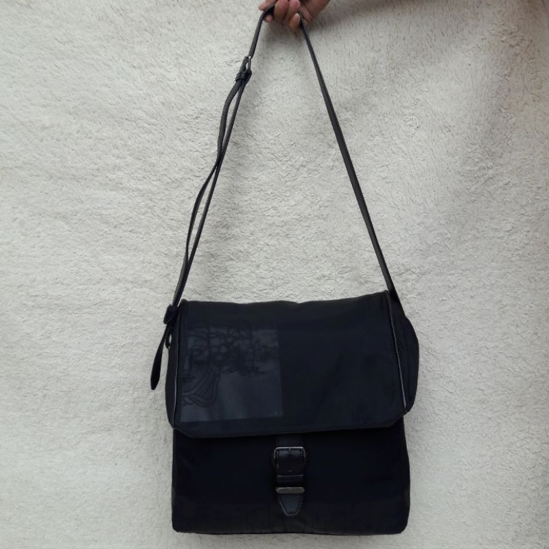 Tas Selempang Gianni Versace Pria Wanita Nylon Mix Kulit Asli