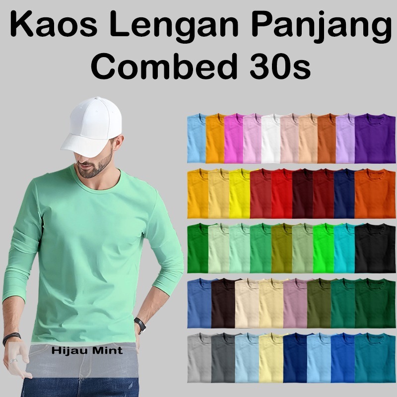 Kaos Polos Lengan Panjang Cotton Combed 30s Hijau Mint